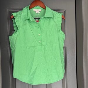 LOFT Vibrant Green Ruffle Sleeve Blouse NWT